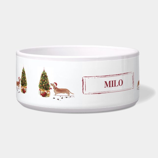 Tan Dachshund Funny Christmas Dog with Tree (Left)