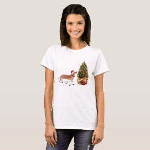 Tan Dachshund Funny Christmas Dog with Tree T-Shirt