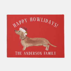 Tan Dachshund Happy Howlidays Christmas Doormat