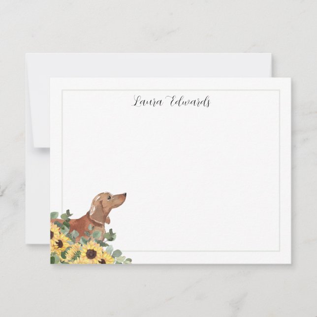 Tan Dachshund Sunflower Eucalyptus Personalized Card (Front)