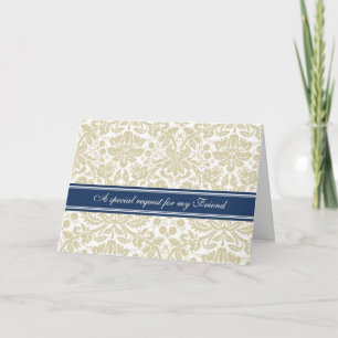Tan Damask Friend Bridesmaid Invitation Card