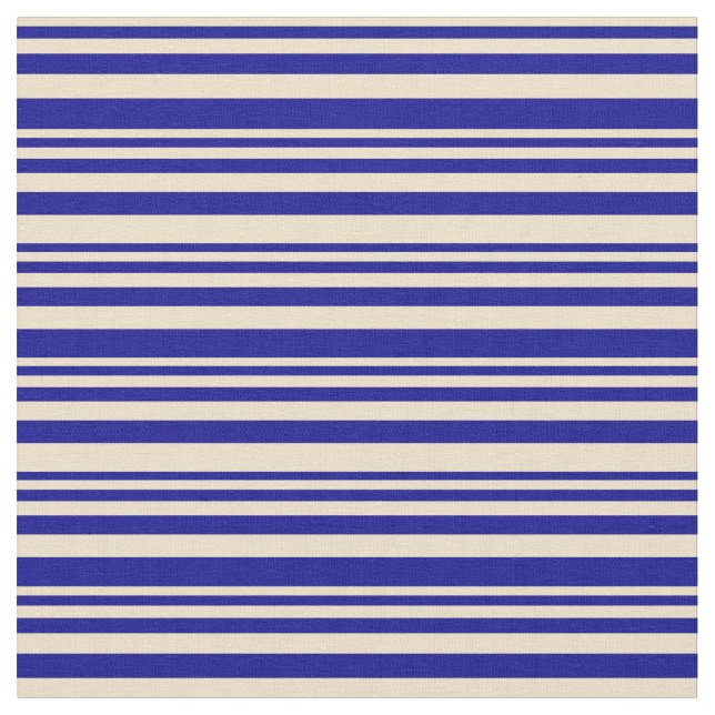 Tan & Dark Blue Coloured Lined Pattern Fabric (Close Up)