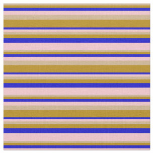 Tan, Dark Goldenrod, Blue, and Pink Stripes Fabric