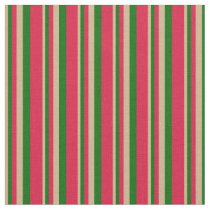 Tan, Dark Green & Crimson Coloured Lined Pattern Fabric