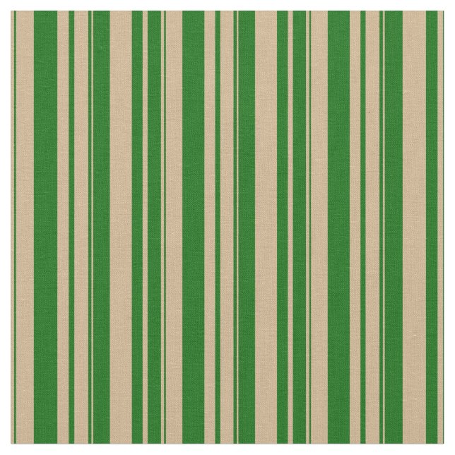 Tan & Dark Green Lines Pattern Fabric (Close Up)