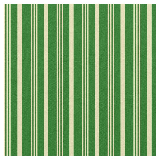 Tan & Dark Green Lines/Stripes Pattern Fabric (Close Up)