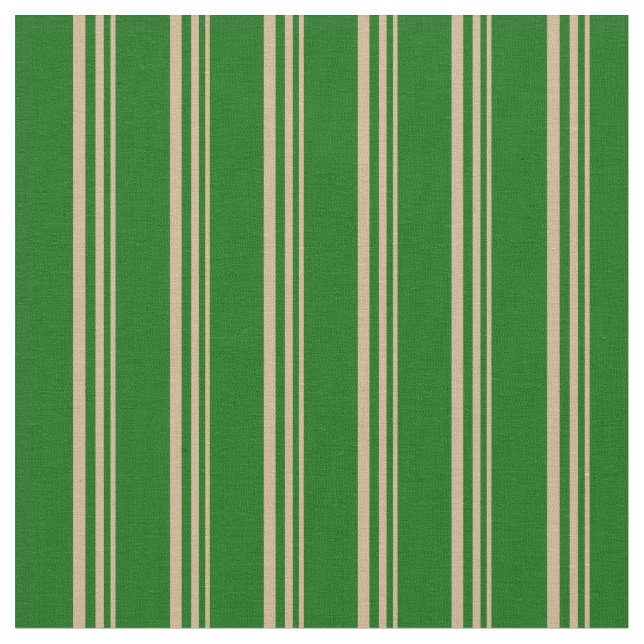 Tan & Dark Green Pattern of Stripes Fabric (Close Up)