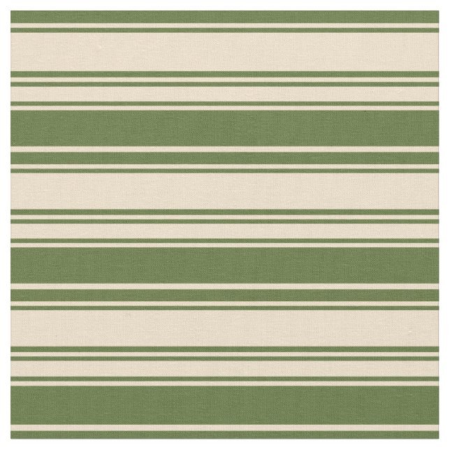 Tan & Dark Olive Green Coloured Lined Pattern Fabric (Close Up)