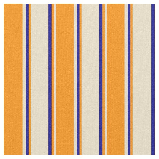 Tan, Dark Orange, and Dark Blue Coloured Pattern Fabric (Close Up)