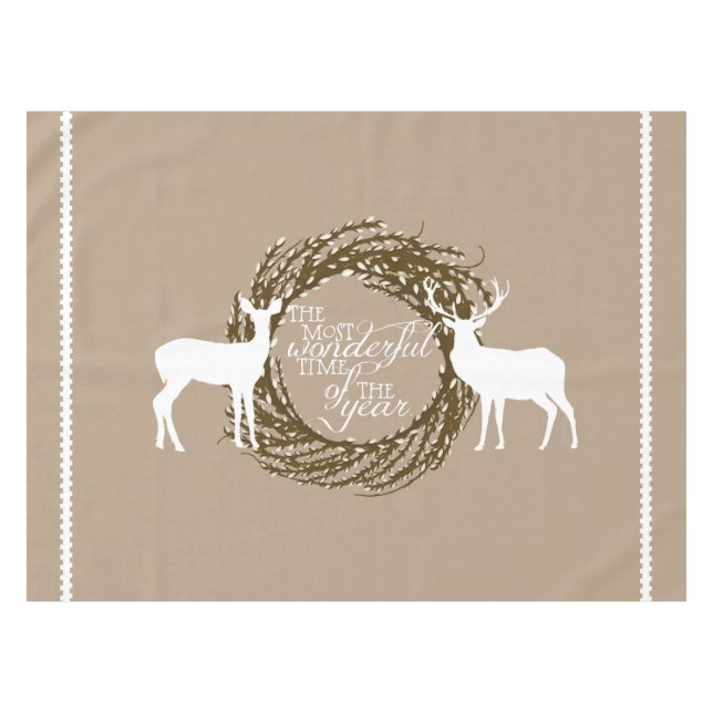 Tan Deer Most Wonderful Time Wreath Tablecloth (Front (Horizontal))