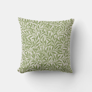 Tan Delicate Green Willow Leaves Nature Cushion