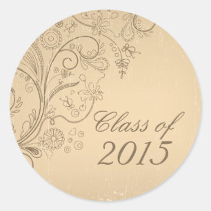 Tan distressed floral swirls graduation stickers
