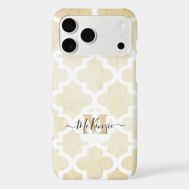 Tan Distressed Moroccan Tile Personalised iPhone (Back)