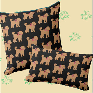 Tan Doodle Dog Black Background Pillow