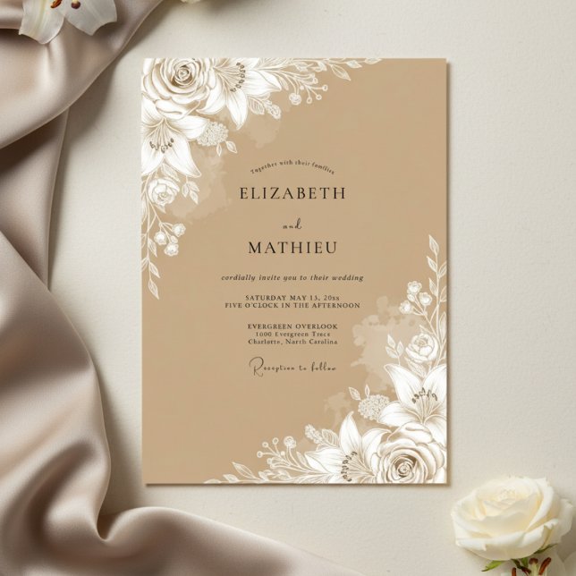 Tan Ethereal Floral Wedding Invitation (Creator Uploaded)