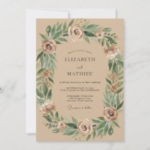 Tan Eucalyptus Wreath Wedding Invitation