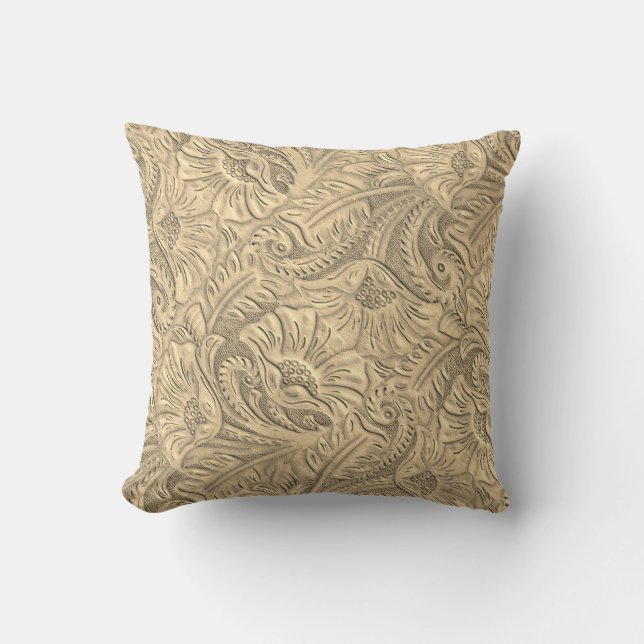 Tan Faux Leather Print Throw Pillow (Front)