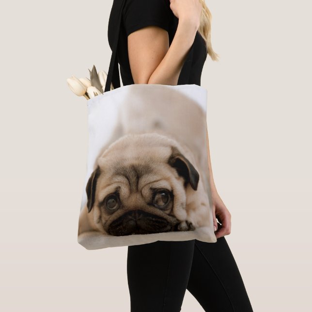 Tan Female Pug Tote Bag (Close Up)