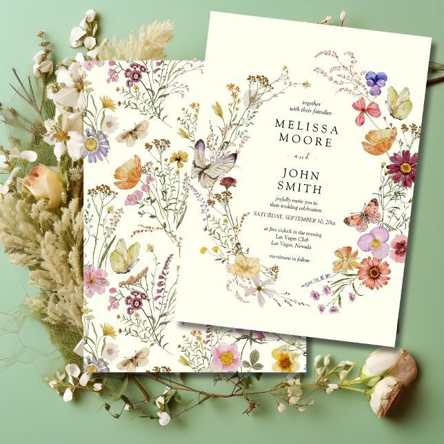 Tan Flora Boho Wildflower Wedding Invitation (Creator Uploaded)