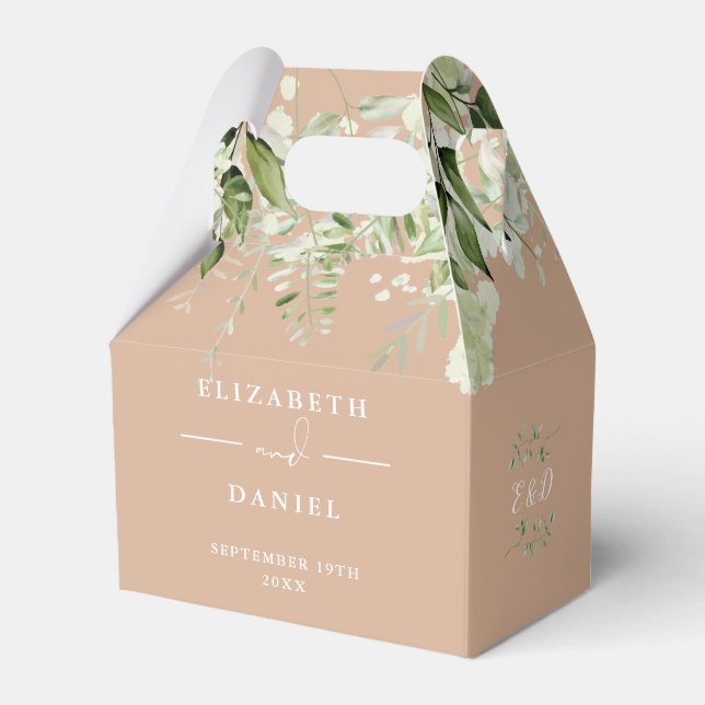 Tan Floral Greenery Monogram Wedding Favour Box (Front Side)