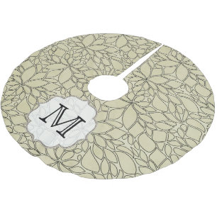 Tan Floral Leaf Tree Monogram Initial Tree Skirt