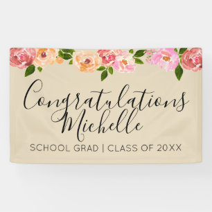 Tan floral rustic grad party banner