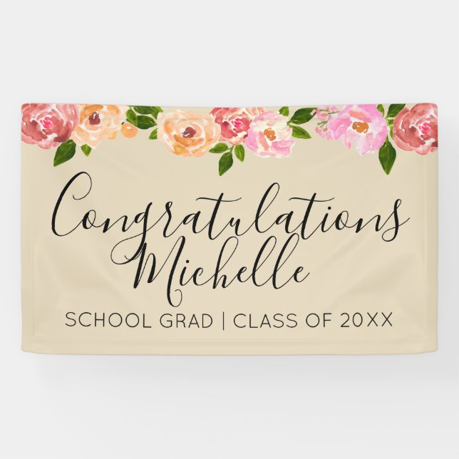 Tan floral rustic grad party banner (Horizontal)