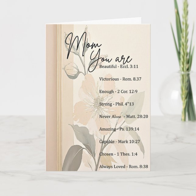 Tan floral scripture custom Mother's day Holiday Card (Front)
