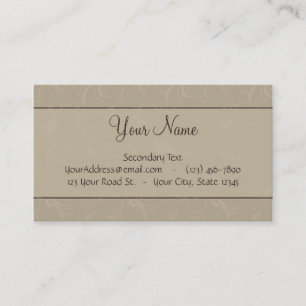 Tan Floral Wisps & Stripes with Monogram Business Card