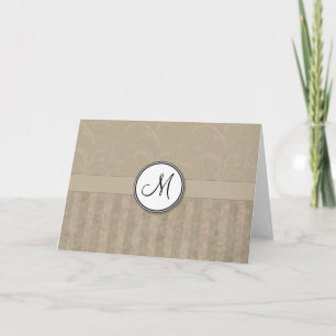 Tan Floral Wisps & Stripes with Monogram Note Card
