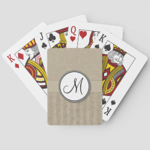 Tan Floral Wisps & Stripes with Monogram Playing Cards
