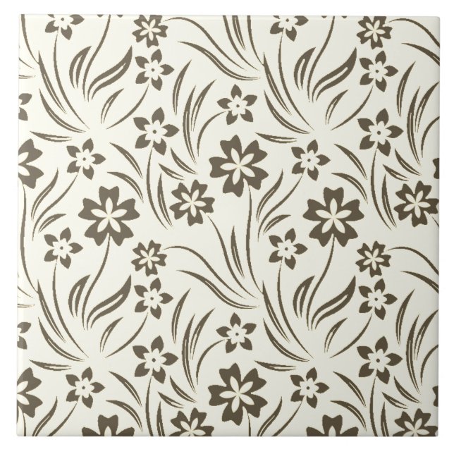 Tan Flowers Ceramic Tile (Front)
