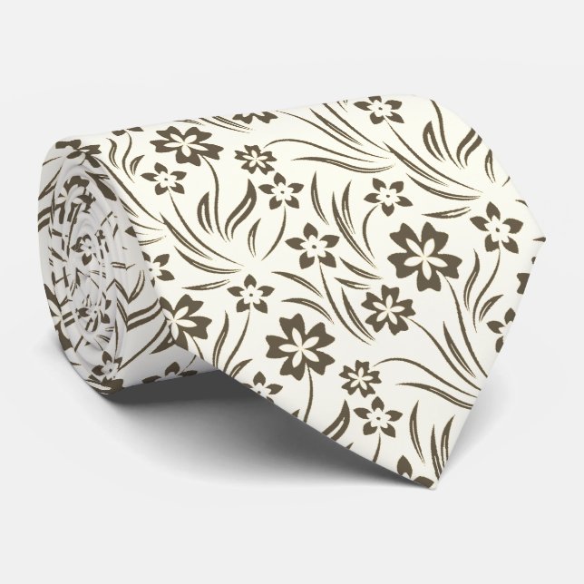 Tan Flowers Neck Tie (Rolled)