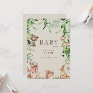 Tan Foliage Animal Baby Shower Invitation
