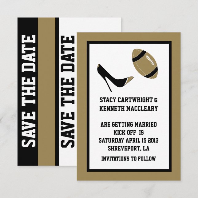 Tan Football Wedding Save The Date Announcement (Front/Back)