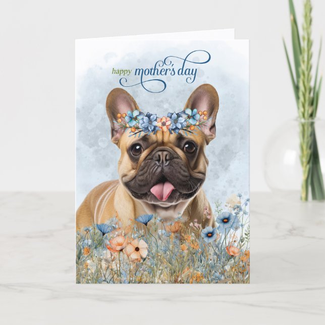 Tan French Bulldog Wildflowers Mother's Day Holiday Card (Front)