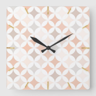 Tan Geometric Diamond Circles  Square Wall Clock