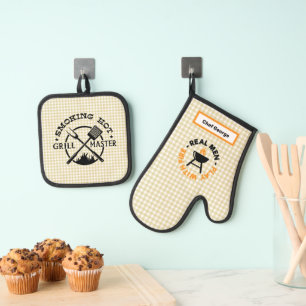 Tan Gingham Check Grillmaster Oven Mitt & Pot Holder Set