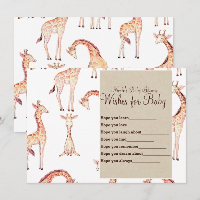 Tan Giraffes & Kraft Wishes for Baby Shower Game Invitation (Front/Back)