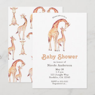 Tan Giraffes Whimsical Baby Shower Invitation