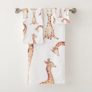 Tan Giraffes Whimsical Unisex Baby Shower Kids Bath Towel Set