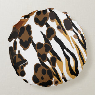 Tan & Gold African Savannah Print Round Pillow