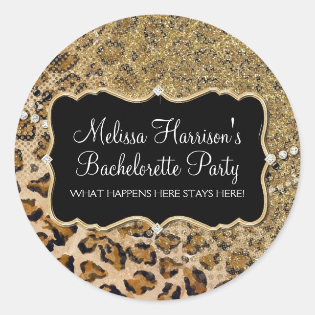 Tan Gold Leopard Animal Print Glitter Look Classic Round Sticker (Front)