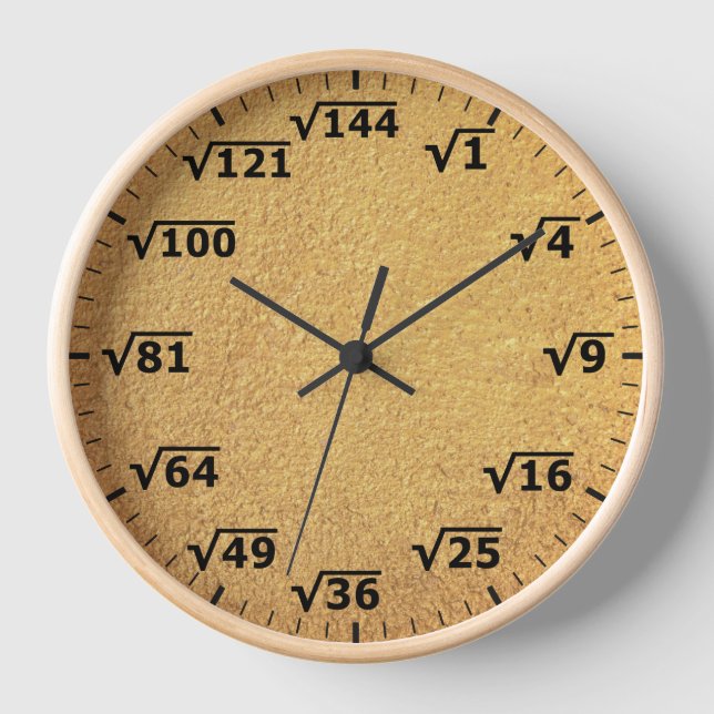 Tan Gold Square Root Clock Math Mathematics Clock (Front)