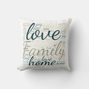 Tan Green Blue Love Family Home Word Cloud  Cushion
