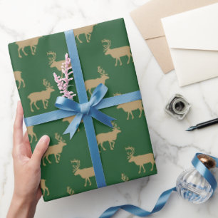 tan green Country moose wrapping paper