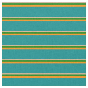 Tan, Green, Dark Orange, and Dark Cyan Lines Fabric