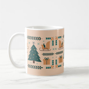 Tan Green Festive Geometric Folk Holiday Coffee Mug