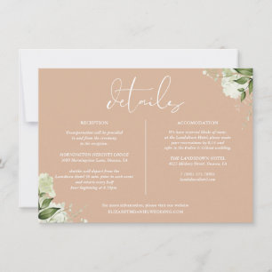 Tan Greenery Floral Wedding Details Information Invitation