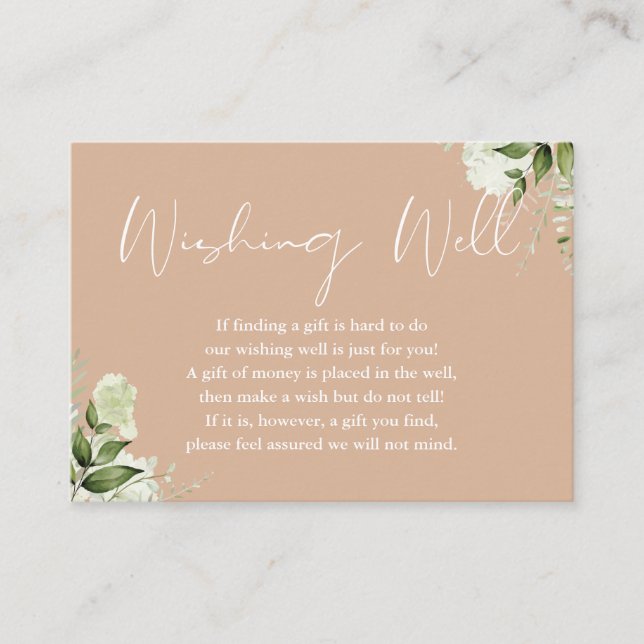 Tan Greenery Floral Wishing Well Wedding Enclosure Card (Front)